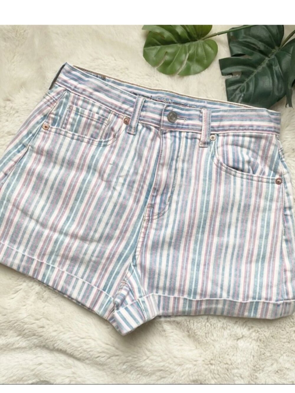 American Eagle Outfitters Striped Mom Stretch Jean Shorts